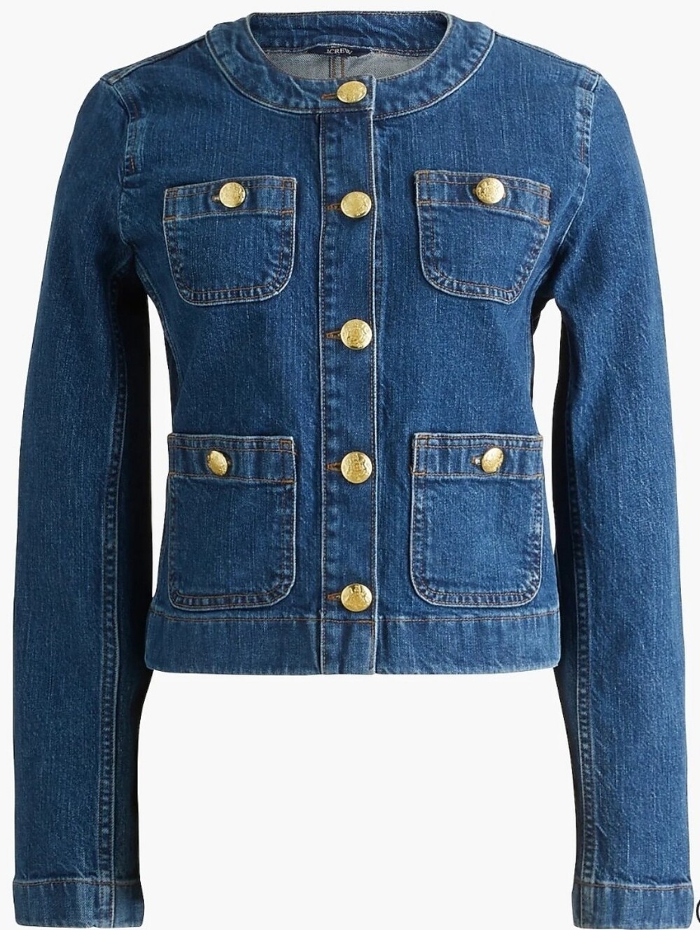 Denim patch-pocket lady jacket with gold buttons